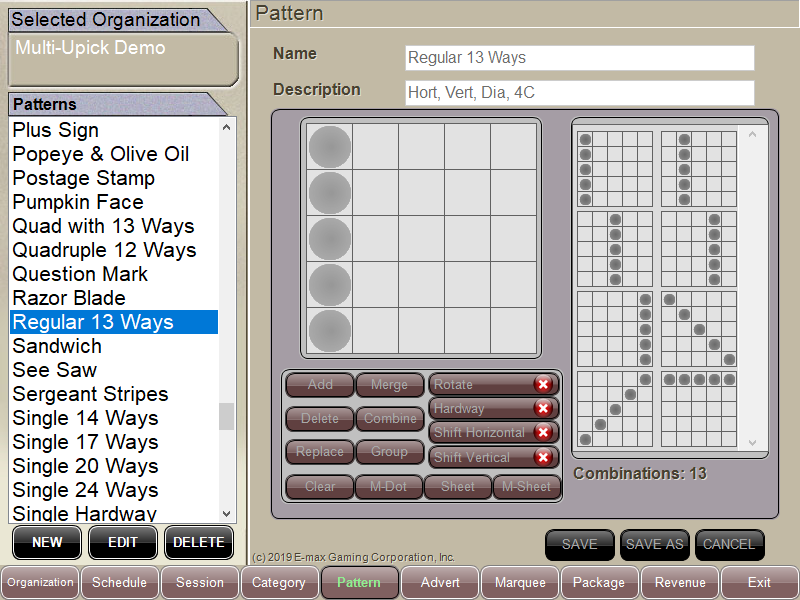 Bingo Game Pattern Screen