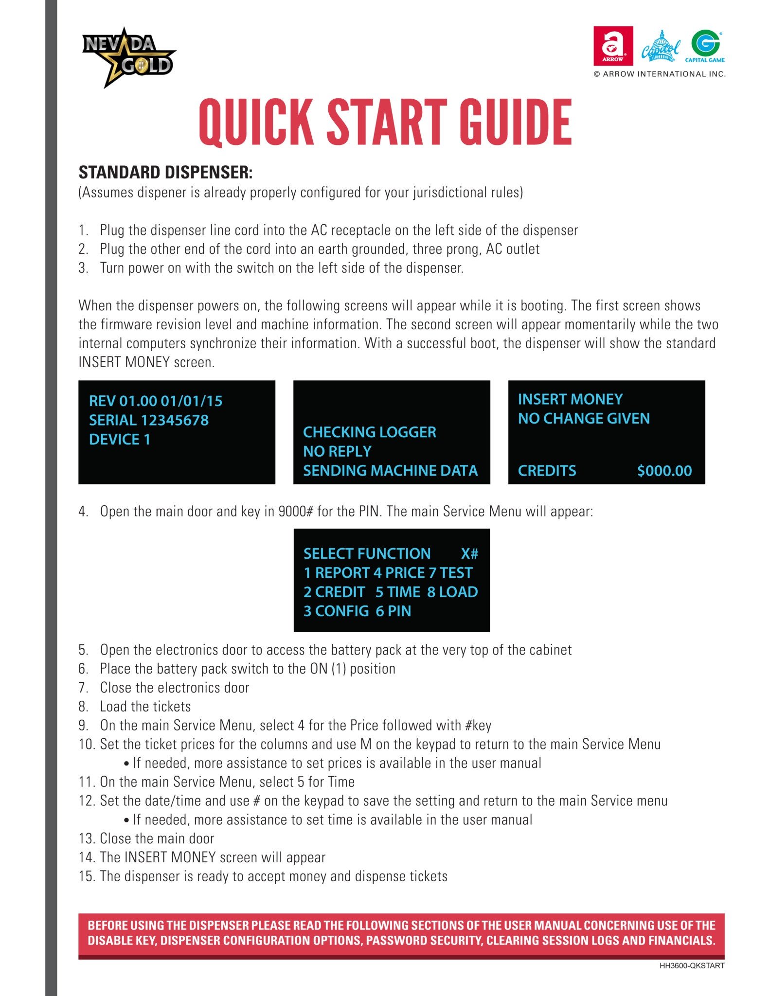 Nevada Gold II Quick Start Guide Equipment Manuals/Quick Start Guides